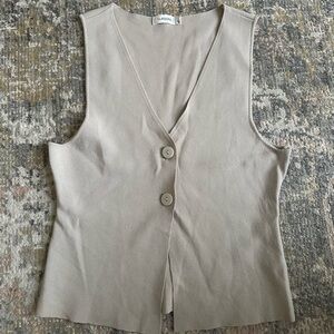 Glassons V Neck Knit Lightweight Sweater Vest Going Out Top Button Neutral Small